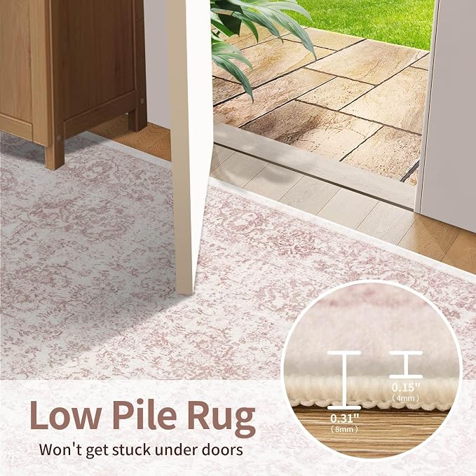 Rugxara 5x7 Washable Area Rug for Living Room & Bedroom, Large Light Pink Rugs - Image 6