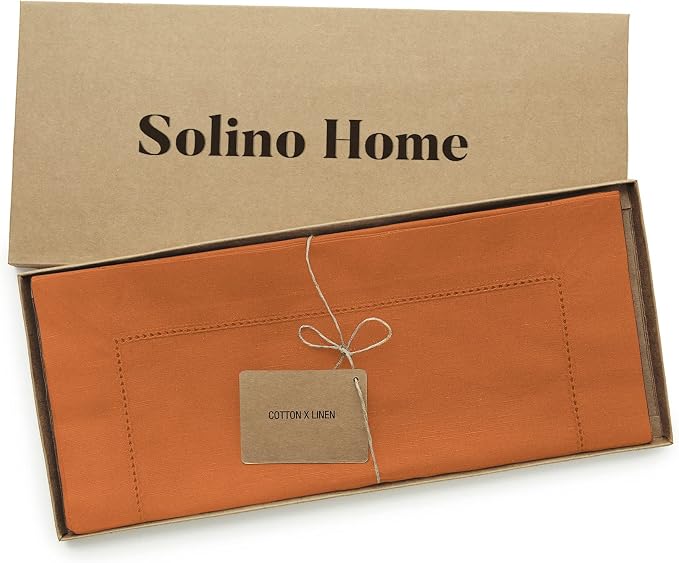 Solino Home Cotton Linen Dining Table Runner Pumpkin Hemstitch, 14 x 72 in | - Image 4