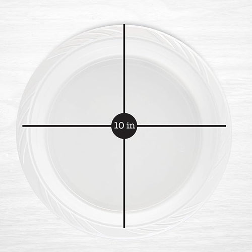 100 Count Disposable 10 Inch White Plastic Dinner Plates Extra Large - Image 2