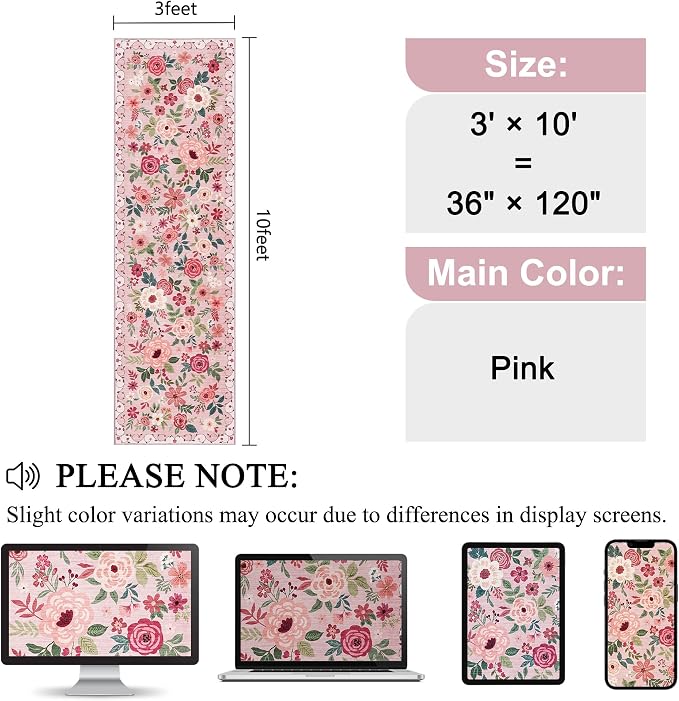 DUKINO 3x10 Runner Rug for Hallway, Washable Kitchen Floral Runner Rug - Image 2