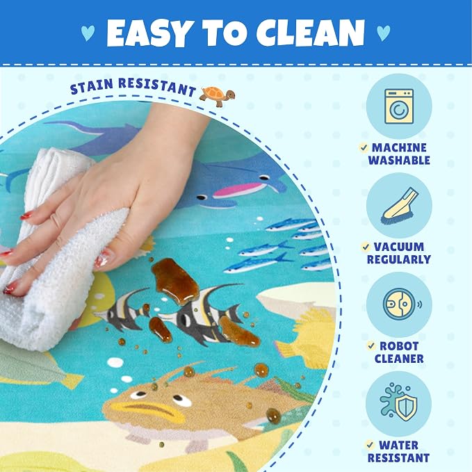 Blue Ocean Themed Rug for Kids Room – 5x8 Underwater Play Mat - Image 3