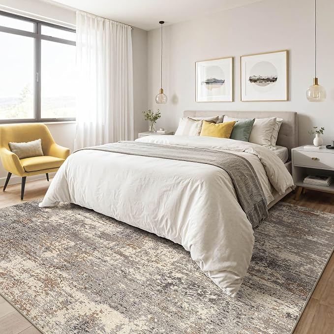 9x12 Area Rugs Living Room: Washable Large Abstract Neutral Modern Soft Rug - Image 4
