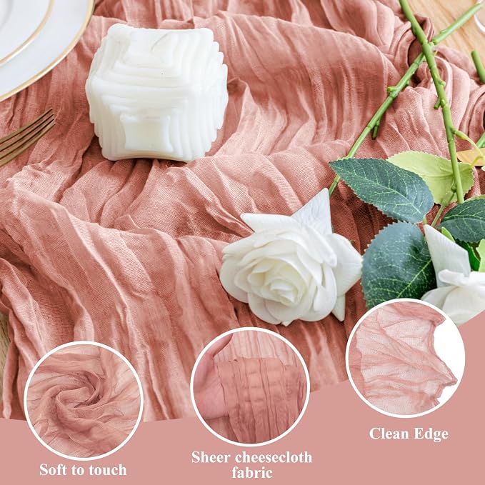 Cheesecloth Table Runner Dark Rose 10FT Boho Gauze Runner, 3 Pack | 120 Inch - Image 3