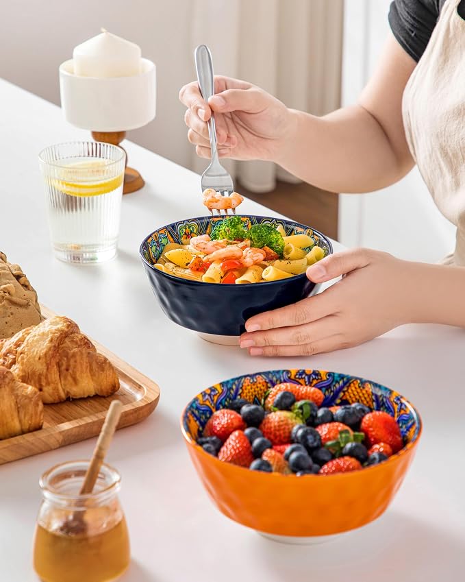 vancasso Boho Cereal Bowls Set of 6, 26 oz Ceramic Soup Bowls - Image 8