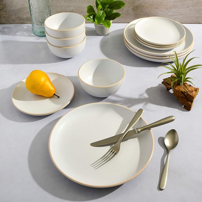 Gibson Home Rockaway 12-Piece Round Stoneware Dinnerware Set, Service - Image 5