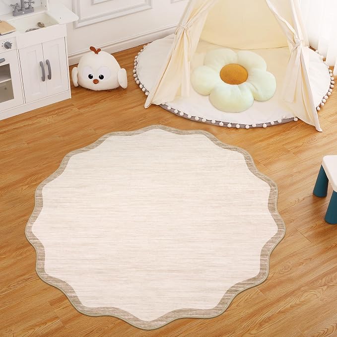 GarveeHome Scalloped Round Area Rugs 4ft, Washable Small Non-Slip, Soft Boho - Image 4