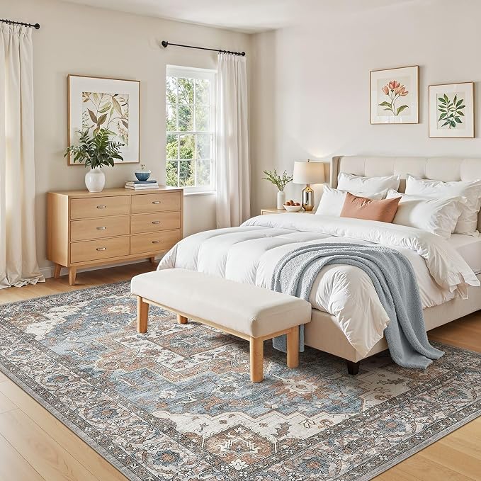 8x10 Area Rugs Living Room: Washable Vintage Rug Large Non-Slip Stain Resistant - Image 4