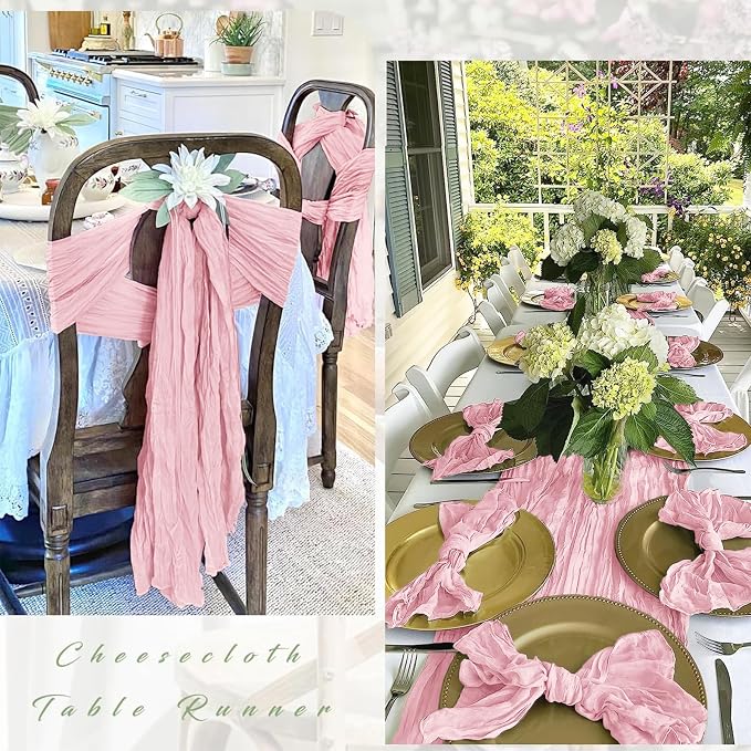 25 Pack Light Pink Cheesecloth Table Runner, 17 x 108 Inch, Semi-Sheer - Image 3