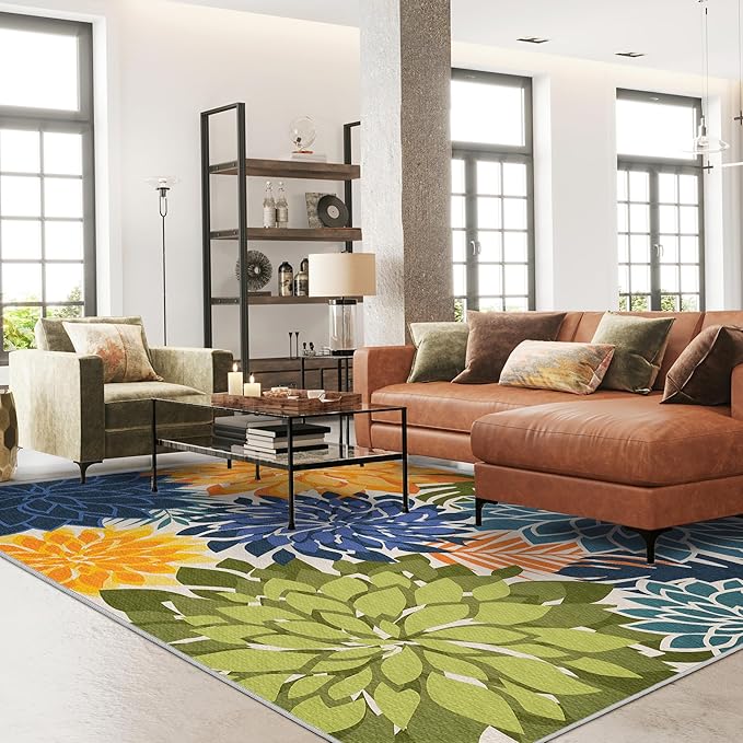 Colorful 5x8 Outdoor Area Rug Washable Multicolored Patio Rug Tropical - Image 2