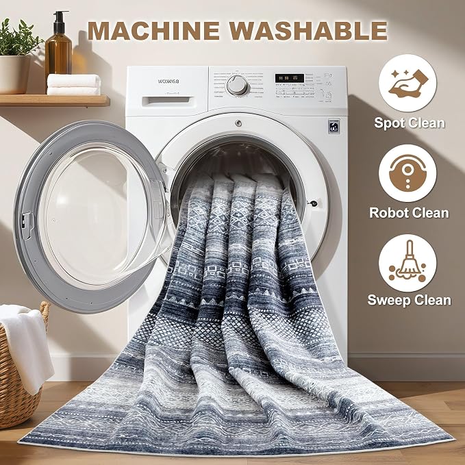 Nakagishi Area Rug Living Room Rugs: 7x9 Machine Washable Boho Large Neutral - Image 2