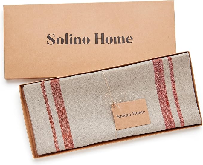Solino Home 100% Pure Linen Table Runner, 14 x 132 in, French Stripe | Table - Image 5
