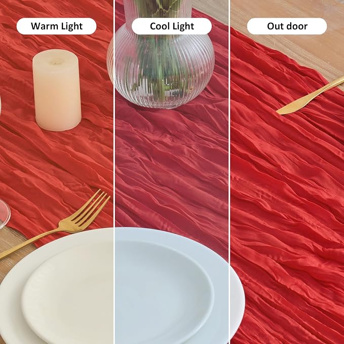 Asee'm 3pcs Red Cheesecloth Table Runner Christmas 10FT Boho Rustic Gauze | - Image 8