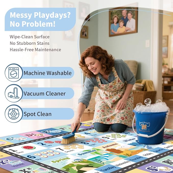 Kids ABC Rug for Playroom, Classroom Alphabet Area Carpet Playmat, Washable - Image 5