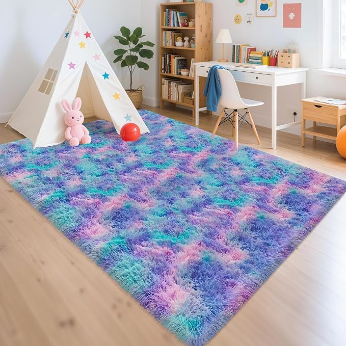 Purple Rainbow Rug 5x8ft Fluffy Plush Area Rugs by TENNOLA