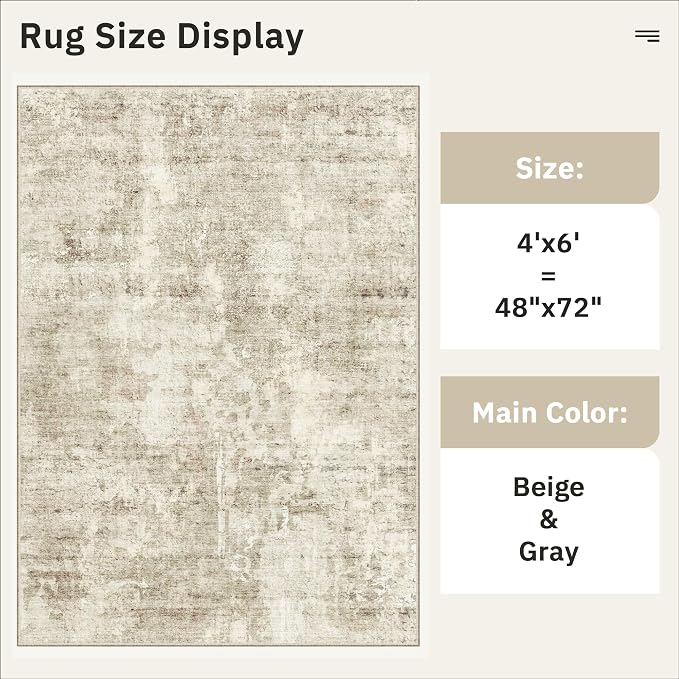 Soalmost 4x6 Area Rugs for Living Room, Vintage Washable Rugs for Dining Room - Image 5