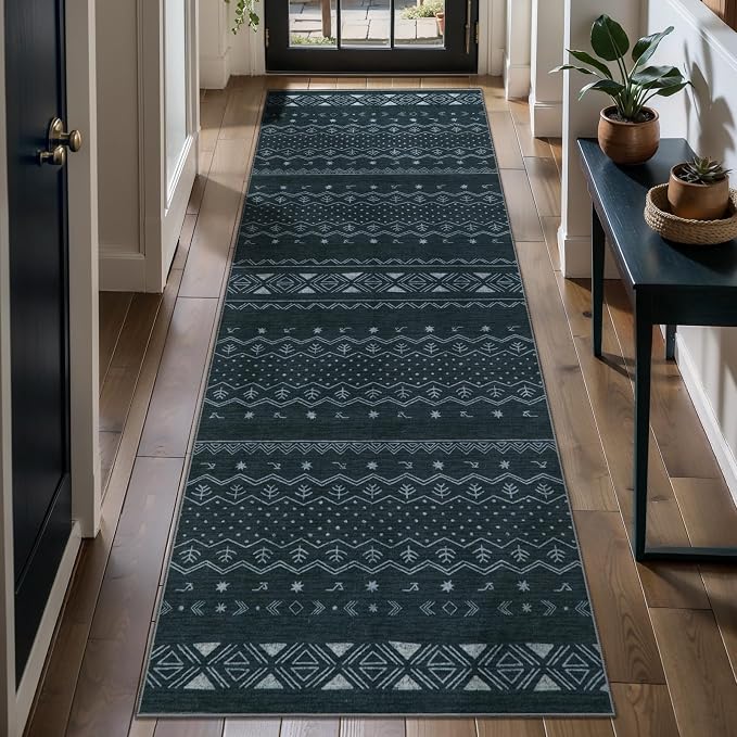 SERISSA 2x5 Kitchen Runner Rug, Washable Non-Slip Grey Boho Rug, Soft Low-Pile - Image 2