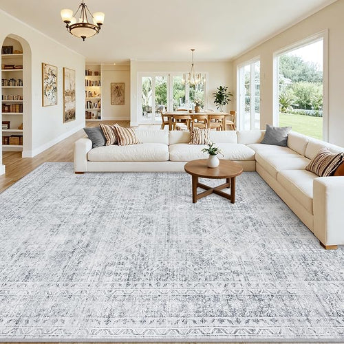 10x12 Area Rug for Living Room: Vintage Boho Neutral Washable Rug Indoor Soft by Luxturiy