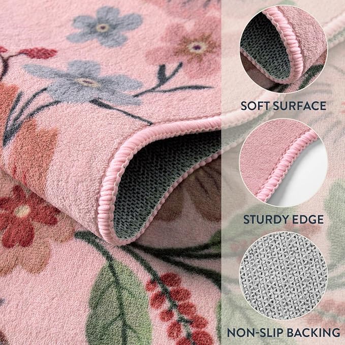 Lahome Floral Washable Entryway Rug, 2X3 Soft Kitchen Rugs Non-Slip, Ultra-Thin - Image 7