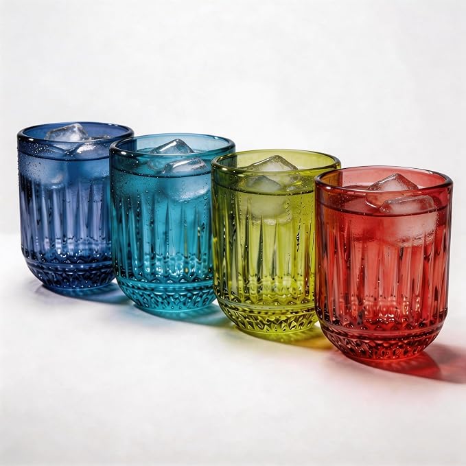 FACE N FACE Colored Vintage Hobnail Drinking Glasses Set of 4, 8oz Embossed by FaceNFace
