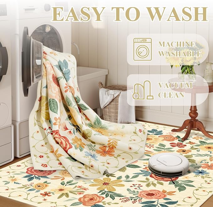 DUKINO Runner Rug for Hallway, 2.6x10 Washable Floral Long Kitchen Rug - Image 6