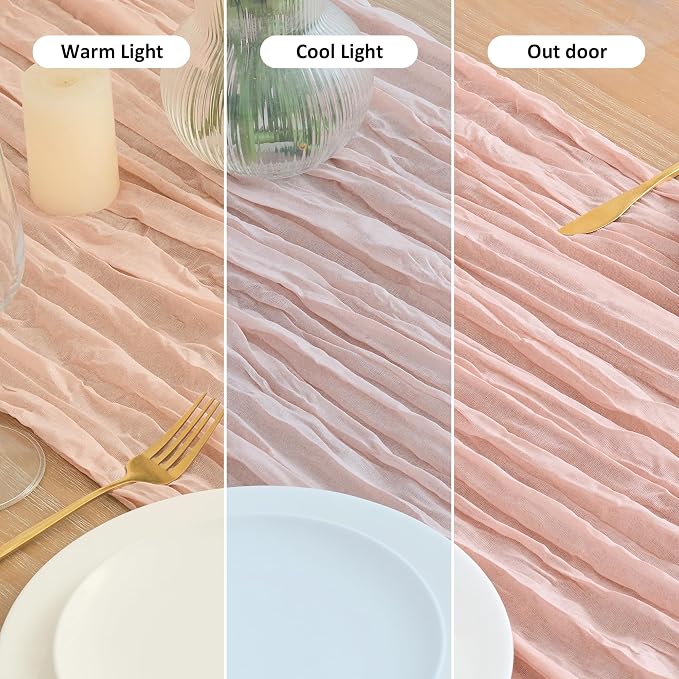Asee'm 2pcs Cheesecloth Table Runner 120 Inches Dusty Pink Boho Gauze Cheese - Image 8