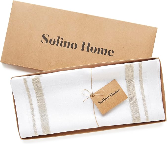 Solino Home 100% Linen Table Runner, 14 x 132 in, Natural and White Striped | - Image 5