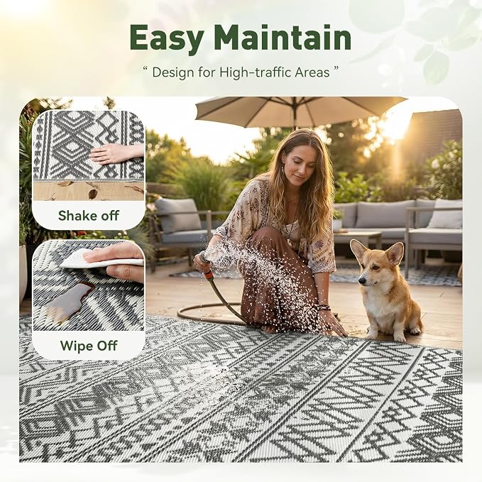 MontVoo Outdoor Rug Carpet Waterproof 9x12 Outdoor Patio Rug Mat Reverisble - Image 9