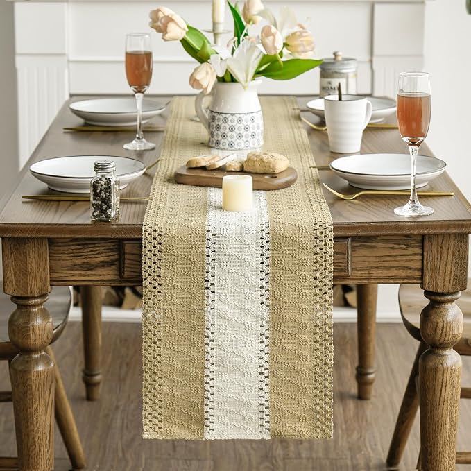 Artoid Mode Burlap Brown Farmhouse Woven Table Runner 12x36 Inch | Seasonal - Image 2