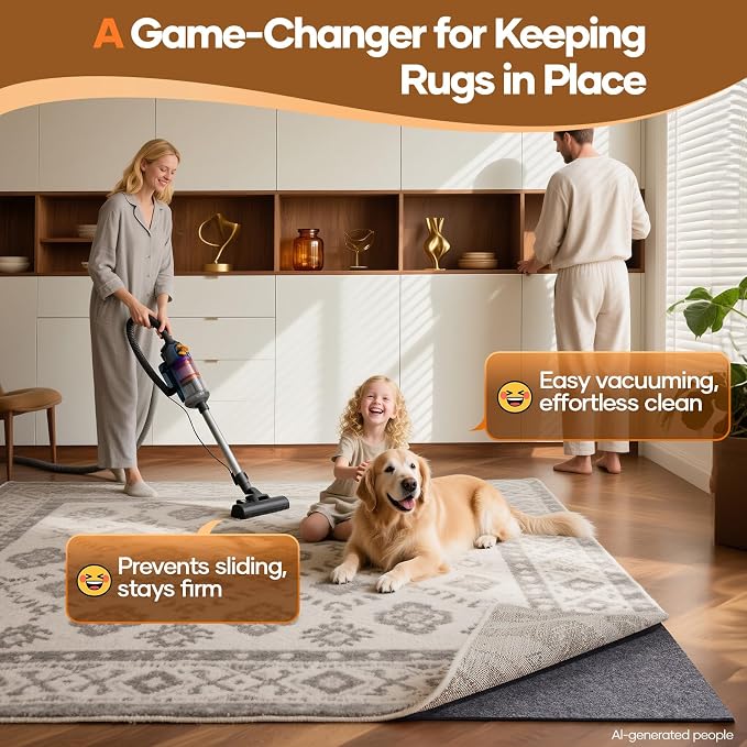 Veken Non Slip Cushioned Rug Pad Gripper 7 x 10 Ft, Felt and Silicone Backing - Image 2
