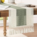 Macrame Style Bicolor Stitching Table Runner 14x90in Green | Woven Boho Table by ZEEMARTONLINE