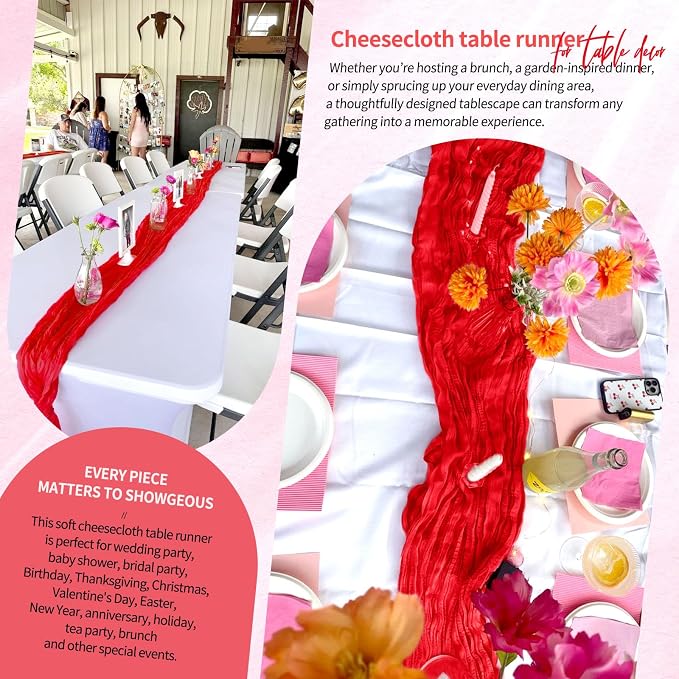 18 Pack Cheesecloth Table Runner 10FT Red Table Runner Boho Gauze Cheese Cloth - Image 8