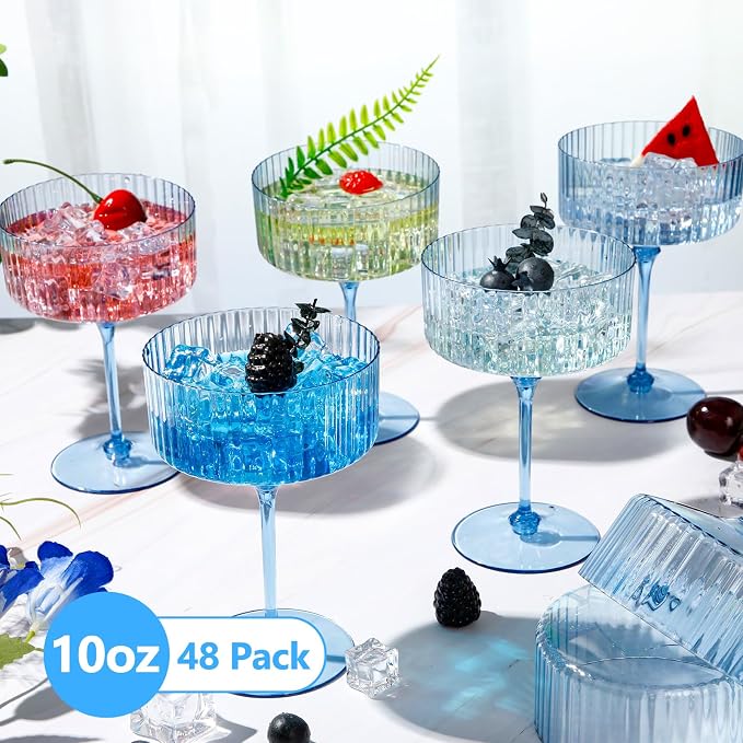 Jingmore 48 Pcs Ribbed Martini Glasses 10 oz Disposable Plastic Vintage Ribbed - Image 3