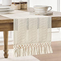 Macrame Style Boho Table Runner, 12x90 Inch Ivory | Woven Boho Table Runner by ZEEMARTONLINE
