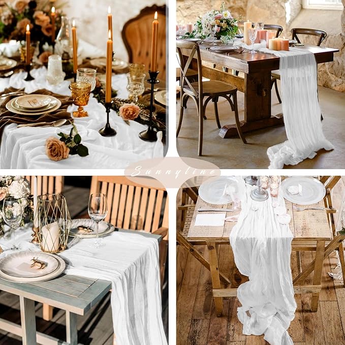 12 Pcs White Cheesecloth Table Runner 10FT Runner - Image 6