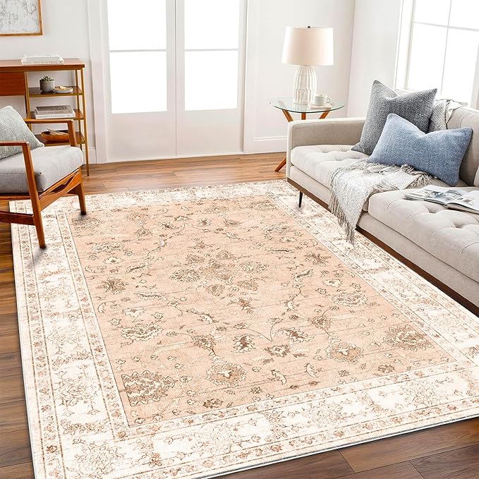 CHAMPLANT 4x6 Vintage Washable Thin Area Rug Tangerine Traditional Floor Cover by CHAMPLANT