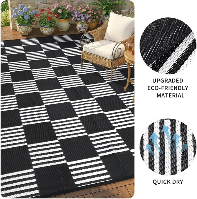 Garvee Waterproof Outdoor Rug 6x9, Checkered Foldable Plastic Straw Patio - Image 5