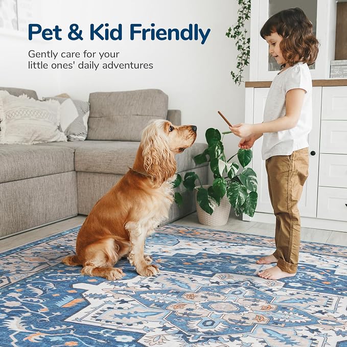 Lessymo Washable Area Rugs 6x9- Boho Area Rug Low Pile - Image 5