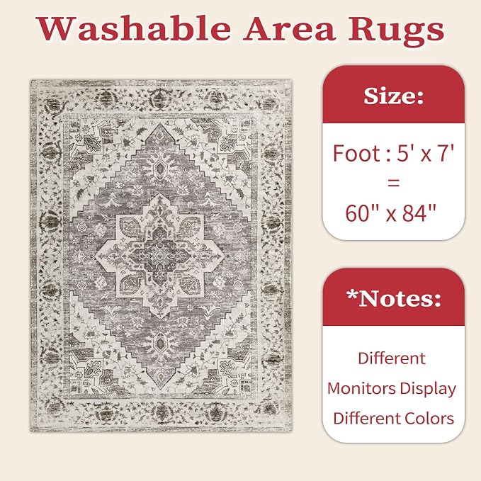 SERISSA 5x7 Boho Area Rug, Washable Large Rugs - Image 2