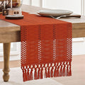 Macrame Style Boho Table Runner, 12x36 Inch Dark Orange | Woven Boho Table by ZEEMARTONLINE