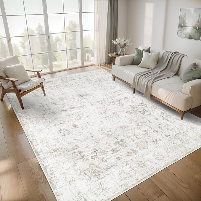 Washable 5×7 Area Rug for Living Room, Vintage Floral Rug Soft Non Slip Stain by Dotiiorug