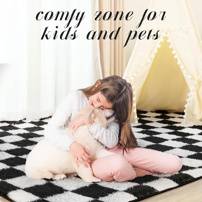 Super Soft Rug for Bedroom, 4x6 Ft Black and White Area Rug Classic Checkered - Image 7
