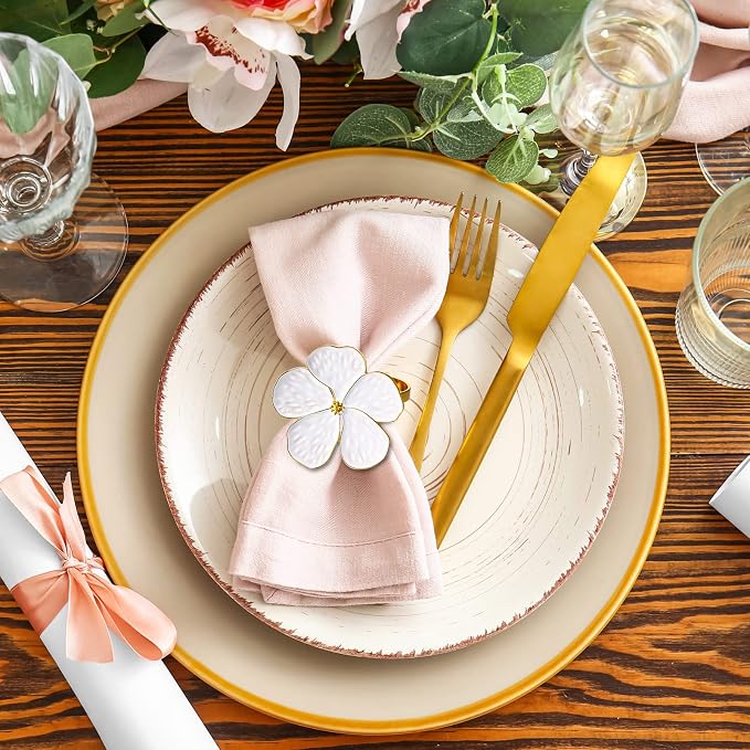 Patelai Set of 100 White Flower Napkin Rings Bulk Gold Napkin Ring Holders | - Image 2
