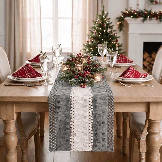 Artoid Mode Grey Farmhouse Woven Table Runner 12x48 Inch | Seasonal Holiday - Image 2