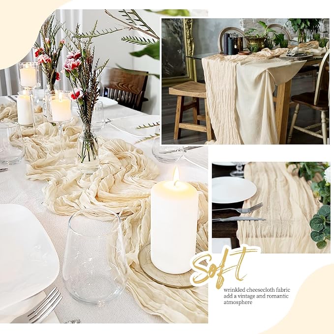 6 Pack Ivory Cheesecloth Table Runner 17x108 Inch Semi Sheer Boho Gauze Cheese - Image 6