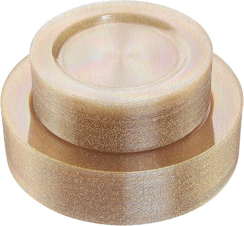 102 Pcs Gold Glitter Plastic Plates, BPA Free, 51 Dinner & 51 Dessert Plates by I00000