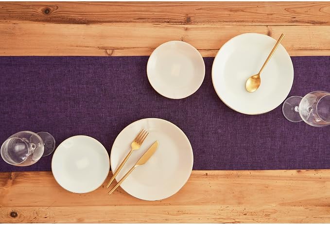Solino Home 100% Pure Linen Table Runner Grape Long, Athena 14 x 144 in | Table - Image 3