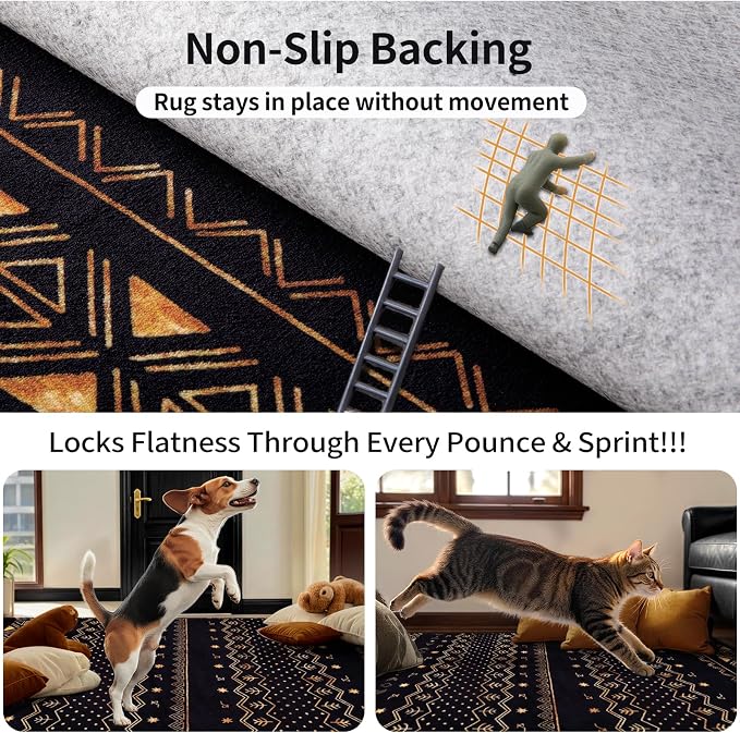SERISSA 2x5 Kitchen Runner Rug, Washable Non-Slip Black and Gold Boho Rug - Image 6