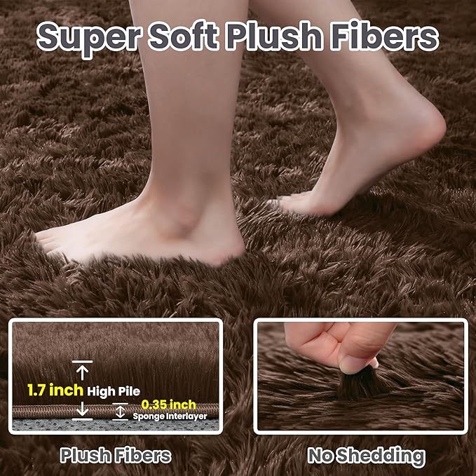 5x8 Area Rugs for Living Room: Soft Fluffy Shag Brown Rugs for Bedroom - Image 5