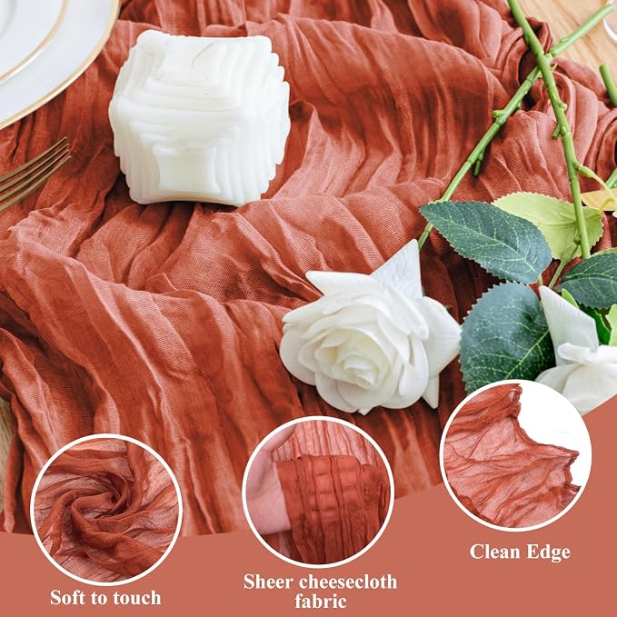 Cheesecloth Fall Table Runner Terracotta 10FT Boho Gauze, 4 Pack | 120 Inch - Image 3