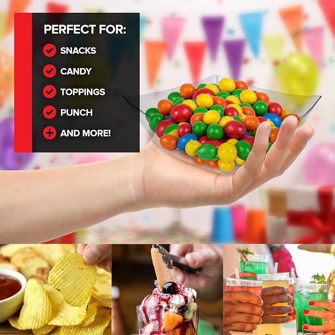 16oz Clear Plastic Serving Bowls Small Disposable Candy Dishes, Square Plastic - Image 5